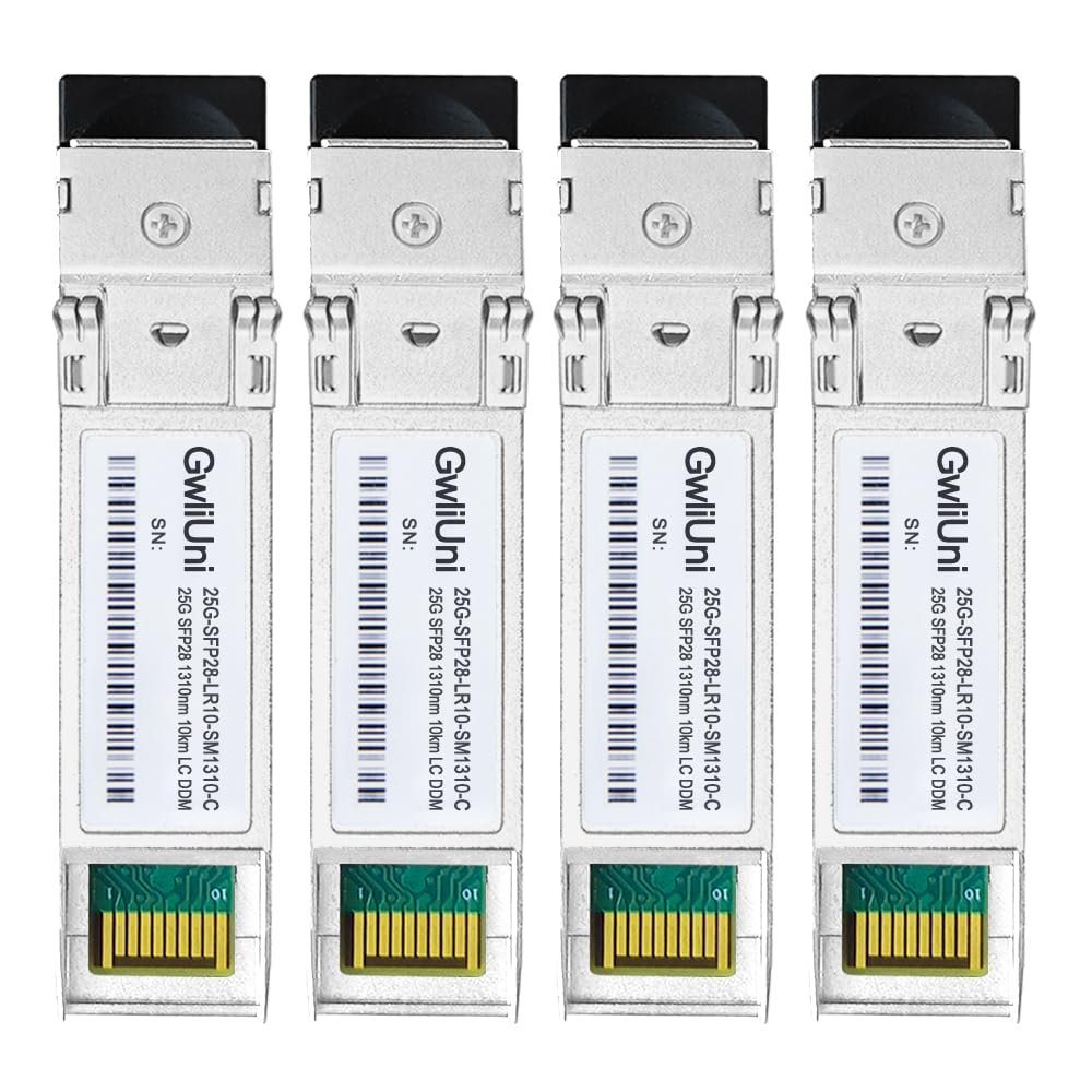 4Pcs 25G SFP28 Single Mode Fiber Module Network Transceiver, LR SM1310nm 10km, Duplex LC for Data Center Switch, Router, Firewall, Server etc.,
