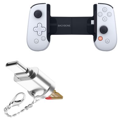 BoxWave Adapter Compatible with Backbone One PlayStation Edition (Android) - Micro SD Card miniReader, USB Type-C OTG Reader USB3.0 Adapter Keychain - Metallic Silver