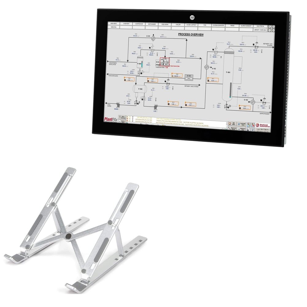 BoxWave Stand and Mount Compatible with Allen Bradley VersaView 6300M (24 in) - Compact QuickSwitch Stand, Portable Multi Angle Viewing Foldable Riser - Metallic Silver