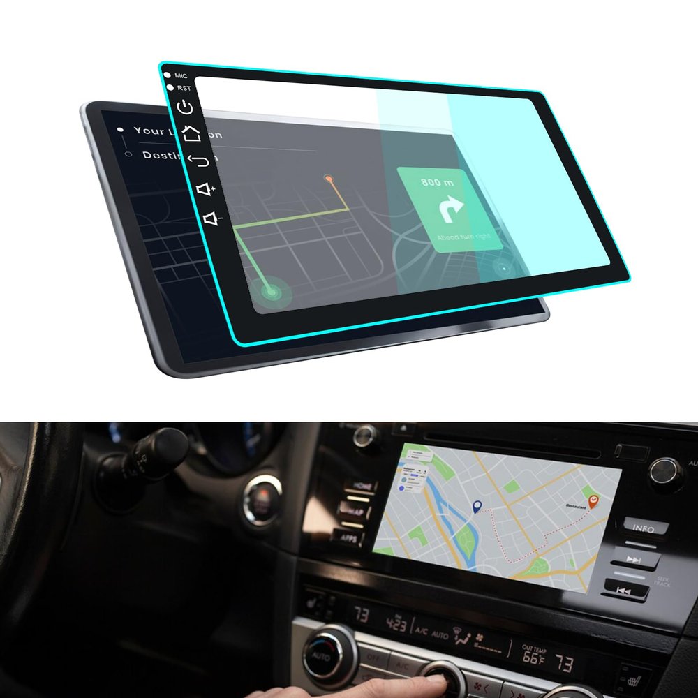 Lecctso Car Navigation Screen Protector, Car Screen Tempered Glass Protector, Car Touchscreen Protector, Car Interior Accessories Universal for Most Cars (black edge blue ray, 9inches)