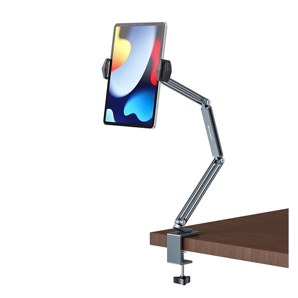 DL-TD67 Aluminum Tablet Mount Pad Phone Bracket Silver Grey Three Armfull Motion Rotate 360 Clamp 130mm-230mm (Color : Grey)