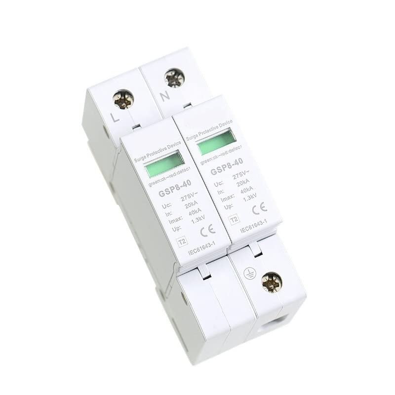 GSP8 2Pole Surge Protector 220V Din Rail SPD AC275V AC385V 400V 440V 40KA SPD House Surge Protector1Pcs (Size : 2P SPD AC275V 40KA)