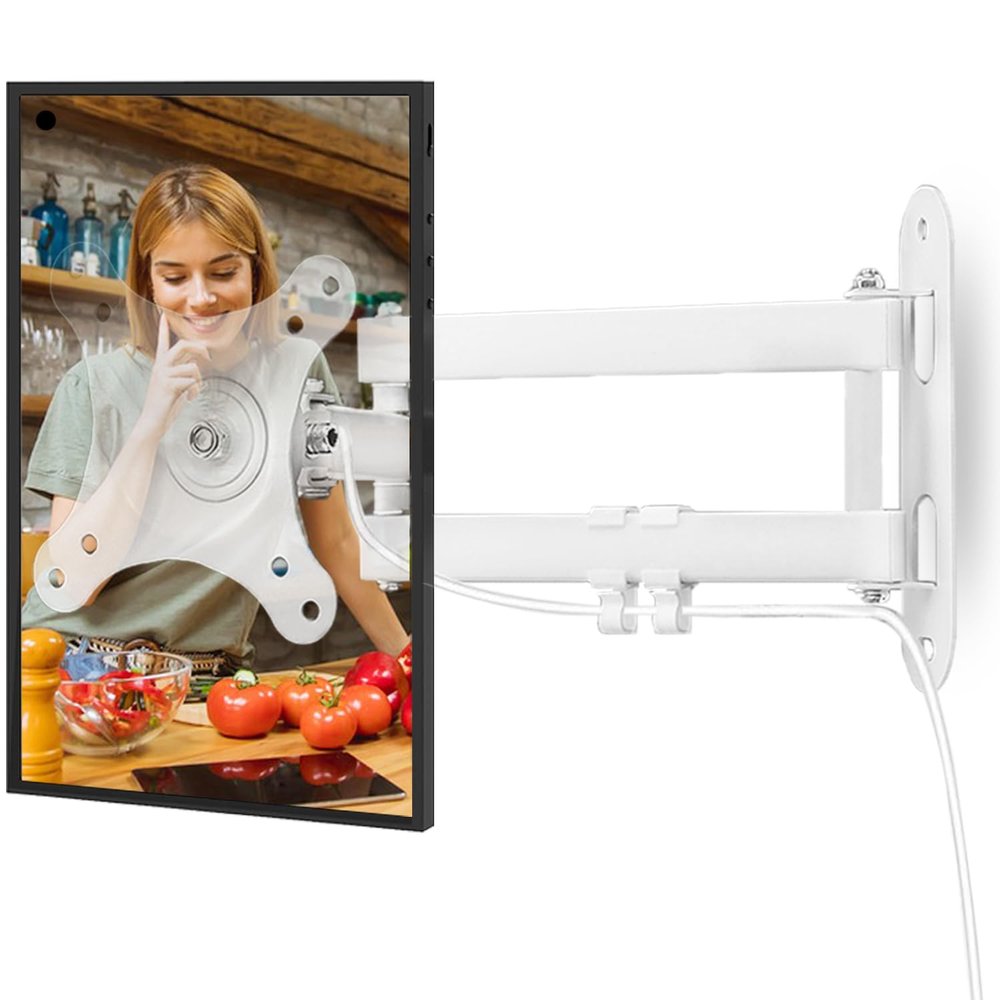 Alrhipvm Wall Mount for Echo Show 21, Echo Show 15 Wall Mounting Bracket Swivel Rotation Extension Tilt for Alexa Show 21, Alexa Show 15, Max VESA 100x100mm Hold up to 33lbs, White