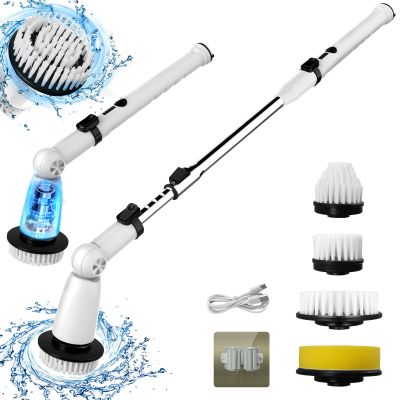 Electric Spin Scrubber, Upgraded Bathroom Cleaner, Power Shower Cleaning Brush with Extendable Handle & 4 Brush Heads, Dual Speed & USB-C Charging, Shower Scrubber for Bathtub, Tile, and Floor