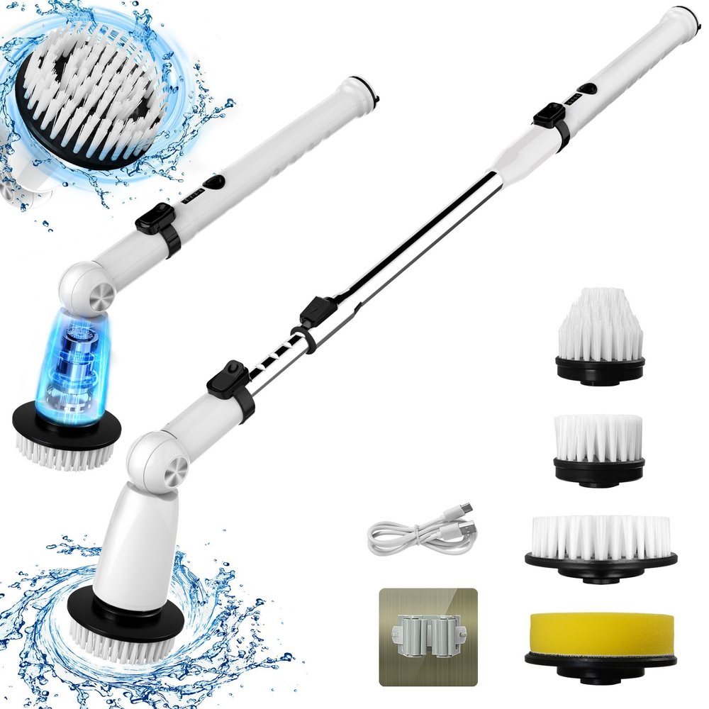 Electric Spin Scrubber, Upgraded Bathroom Cleaner, Power Shower Cleaning Brush with Extendable Handle & 4 Brush Heads, Dual Speed & USB-C Charging, Shower Scrubber for Bathtub, Tile, and Floor