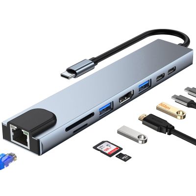 8-Port USB C Hub, 8 IN 1 with USB 3.0, USB 2.0, USB C Ports, Micro SD/TF Card Reader, RJ45 Ethernet Port, PD Charging and 4K Output, Compatible For MacBook Pro/Air,IPad Pro,XPS And More Type C Devices