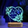 Dertacoa Personalized Heart Acrylic Night Light Custom Couple Name Date Flower Lamp with Wood Base Engraved Text Name Couples Home Gifts for Men Women Him Her Lover Girlfriend Wife Boyfriend view 2