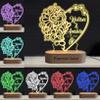 Personalized Heart Acrylic Night Light Custom Couple Name Flower Lamp with Wood Base Engraved Text Name Couples Valentines Day Home Gifts for Men Women Him Her Lover Girlfriend Wife Boyfriend view 1