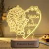 Personalized Heart Acrylic Night Light Custom Couple Name Flower Lamp with Wood Base Engraved Text Name Couples Valentines Day Home Gifts for Men Women Him Her Lover Girlfriend Wife Boyfriend view 2