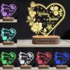 Personalized Heart Acrylic Night Light Custom Couple Name Date Flower Lamp with Wood Base Engraved Text Name Couples Valentines Day Home Gifts for Men Women Him Her Lover Girlfriend Wife Boyfriend view 1