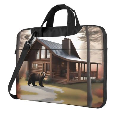 YYHWHJDE Rustic Lodge Bear picture Fashionable and ultra-thin shoulder laptop bag 15.6 inch Shockproof soft lining