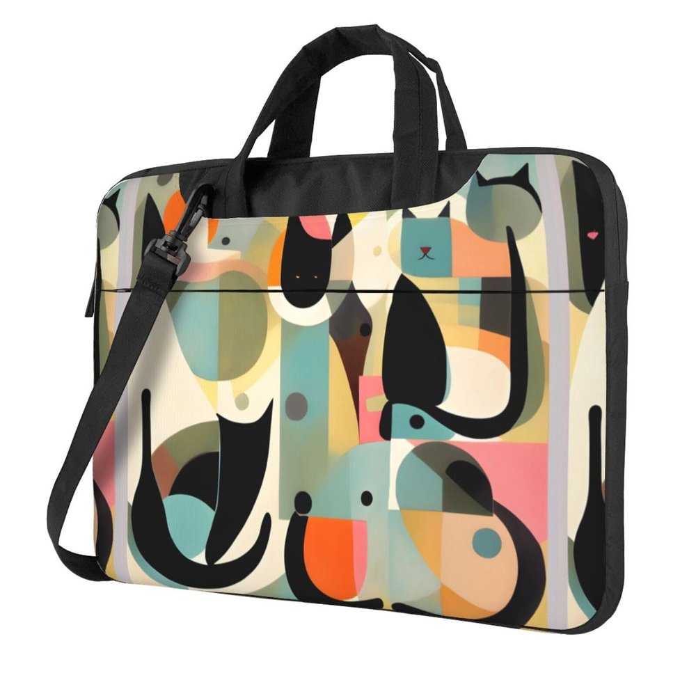 YYHWHJDE Mid-Century Modern Art Cat picture Fashionable and ultra-thin shoulder laptop bag 13 inch Shockproof soft lining