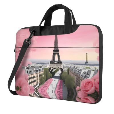 YYHWHJDE Eiffel Tower pink flower pattern Fashionable and ultra-thin shoulder laptop bag 13 inch Shockproof soft lining