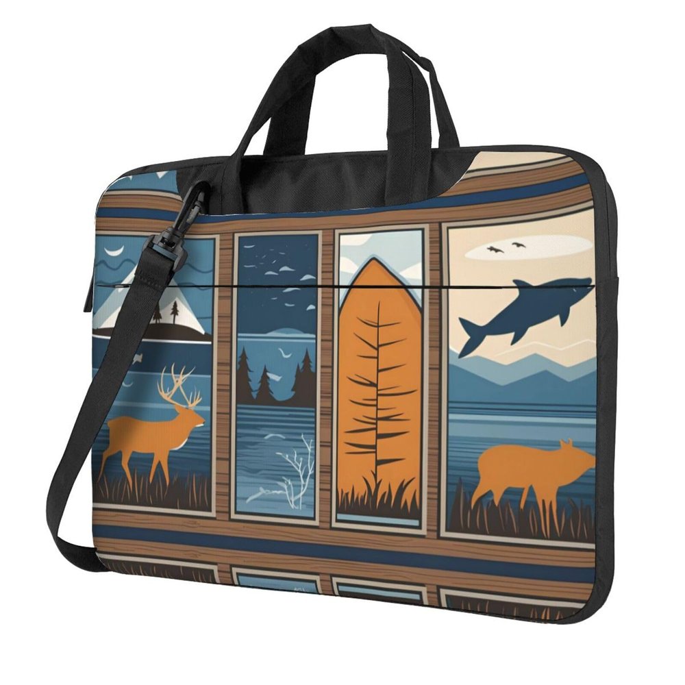YYHWHJDE Lodge Bear Deer Fish pattern Fashionable and ultra-thin shoulder laptop bag 13 inch Shockproof soft lining