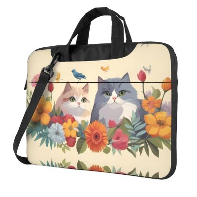 YYHWHJDE Funny Cats Birds and Flowers pattern Fashionable and ultra-thin shoulder laptop bag 15.6 inch Shockproof soft lining