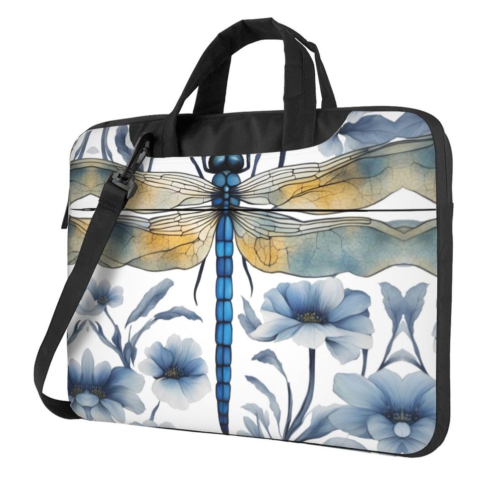 YYHWHJDE Hand painted blue dragonfly pattern Fashionable and ultra-thin shoulder laptop bag 13 inch Shockproof soft lining