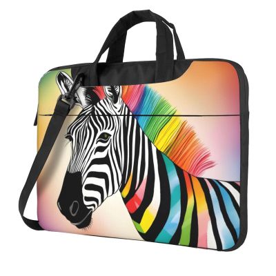 YYHWHJDE Colorful Rainbow Zebra pattern Fashionable and ultra-thin shoulder laptop bag 13 inch Shockproof soft lining