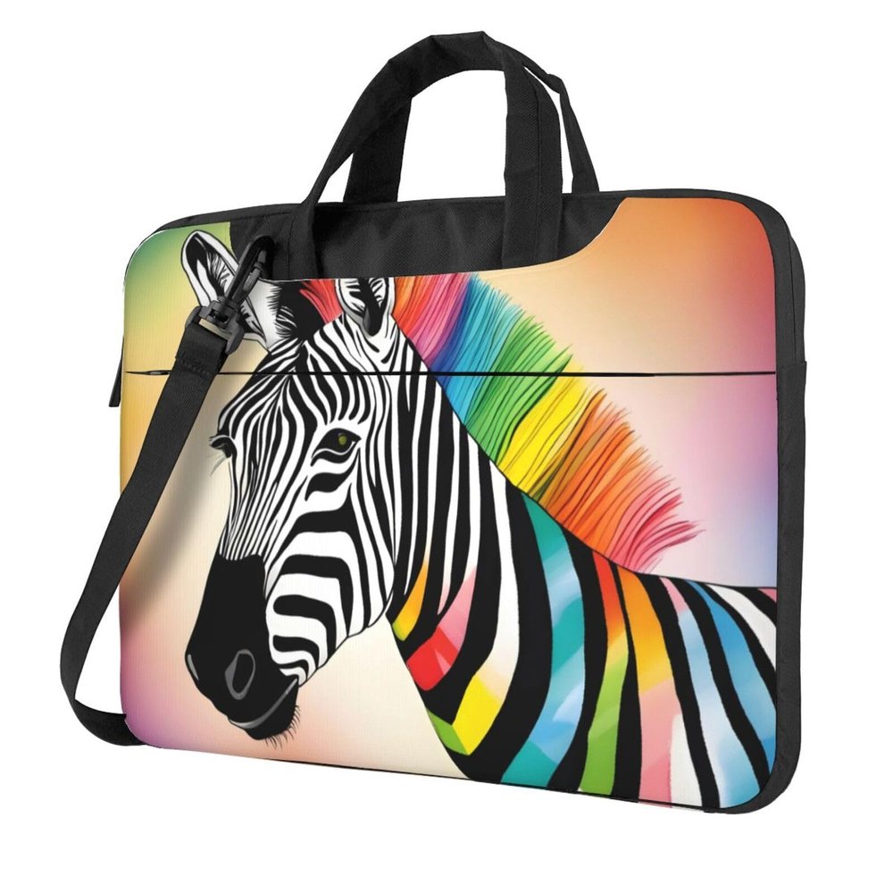 YYHWHJDE Colorful Rainbow Zebra pattern Fashionable and ultra-thin shoulder laptop bag 13 inch Shockproof soft lining