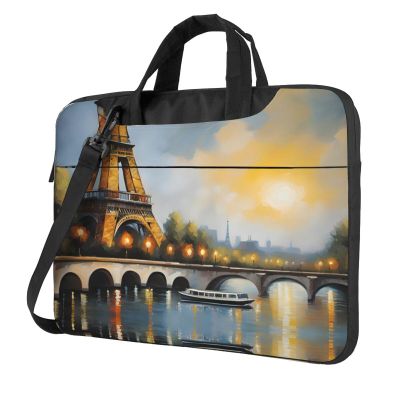 YYHWHJDE Oil Painting Paris Eiffel Tower pattern Fashionable and ultra-thin shoulder laptop bag 13 inch Shockproof soft lining