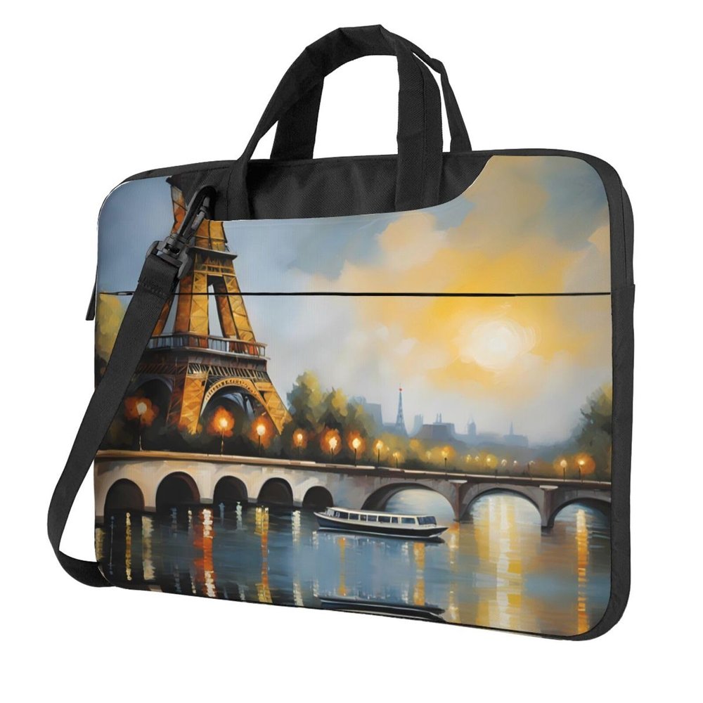 YYHWHJDE Oil Painting Paris Eiffel Tower pattern Fashionable and ultra-thin shoulder laptop bag 13 inch Shockproof soft lining