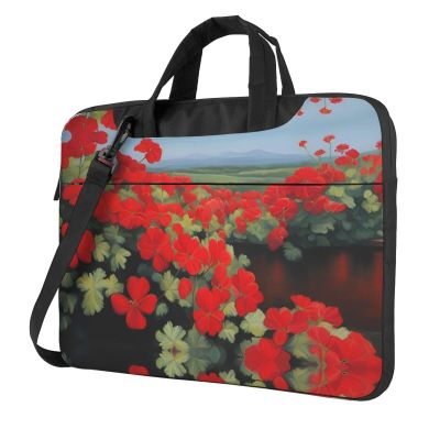 YYHWHJDE Red Geranium Potted Plant pattern Fashionable and ultra-thin shoulder laptop bag 13 inch Shockproof soft lining