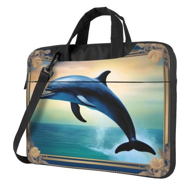 YYHWHJDE Elegant dolphin pattern Fashionable and ultra-thin shoulder laptop bag 13 inch Shockproof soft lining