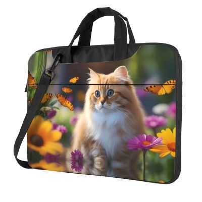 YYHWHJDE Funny Cats Birds and Flowers (1) pattern Fashionable and ultra-thin shoulder laptop bag 13 inch Shockproof soft lining