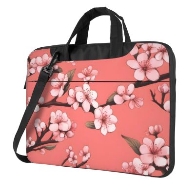 YYHWHJDE Light Coral Cherry Blossom pattern Fashionable and ultra-thin shoulder laptop bag 13 inch Shockproof soft lining