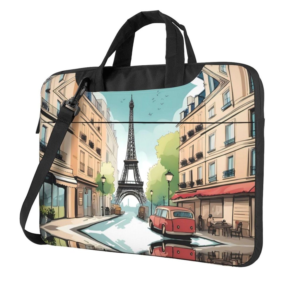 YYHWHJDE Romantic Paris Eiffel Tower Bycicle pattern Fashionable and ultra-thin shoulder laptop bag 14 inch Shockproof soft lining