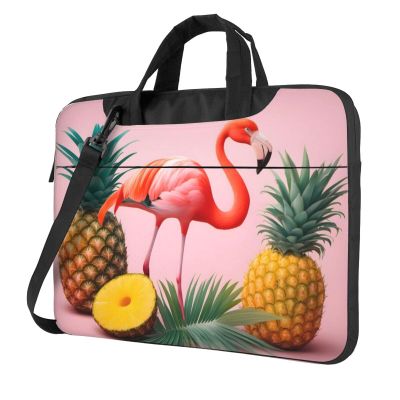 YYHWHJDE Flamingo and Pineapple pattern Fashionable and ultra-thin shoulder laptop bag 13 inch Shockproof soft lining