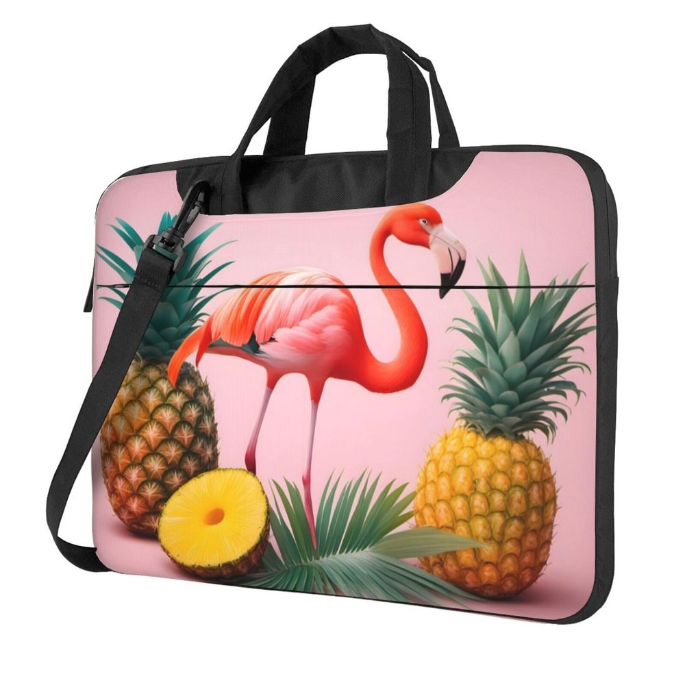 YYHWHJDE Flamingo and Pineapple pattern Fashionable and ultra-thin shoulder laptop bag 13 inch Shockproof soft lining