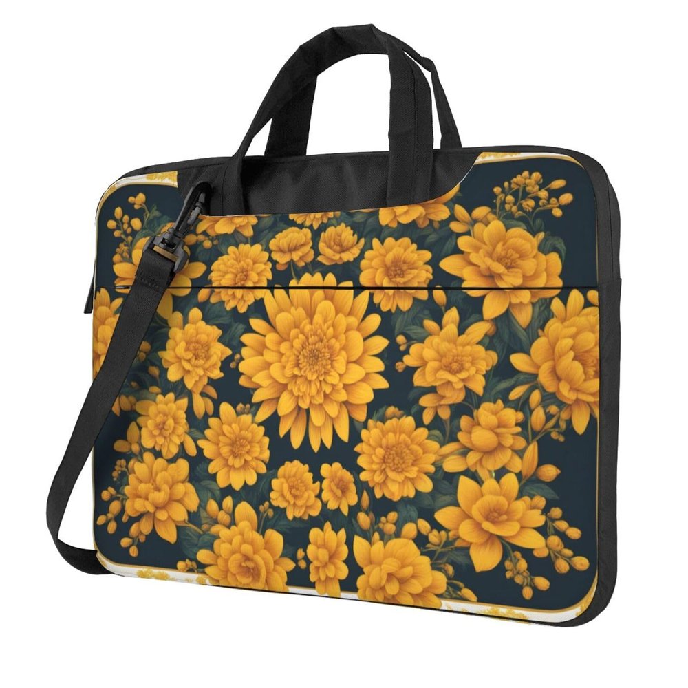 YYHWHJDE Many Golden Flowers pattern Fashionable and ultra-thin shoulder laptop bag 13 inch Shockproof soft lining