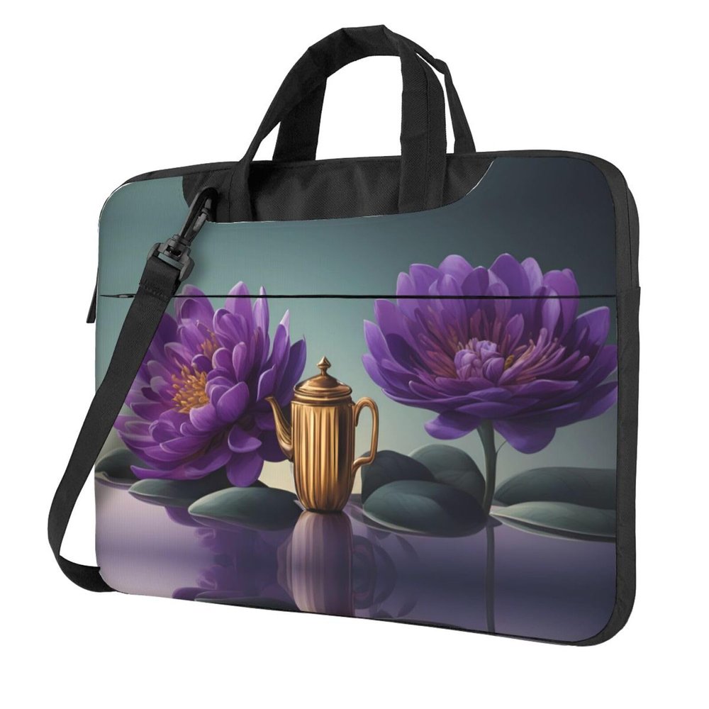 YYHWHJDE purple and teal flowers pattern Fashionable and ultra-thin shoulder laptop bag 13 inch Shockproof soft lining