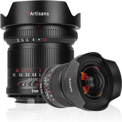 7artisans 9mm F5.6 Full Frame 132 Wide-Angle Lens, Nearly Zero Distortion, 0.2m Minimum Focusing Distance, Compatible for Sony A7 Series A7R A75 A7SII A9 A7C A1, etc.