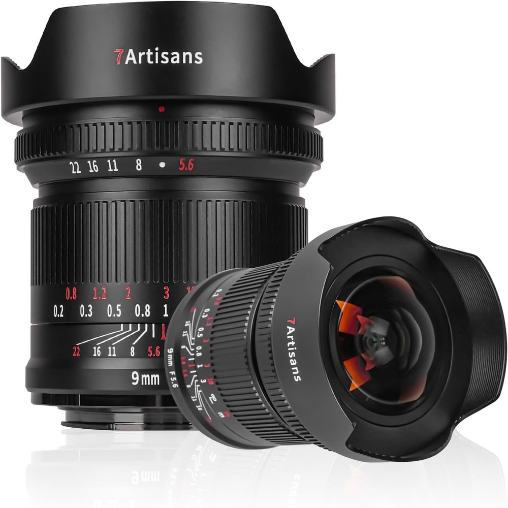 7artisans 9mm F5.6 Full Frame 132 Wide-Angle Lens, Nearly Zero Distortion, 0.2m Minimum Focusing Distance, Compatible for Sony A7 Series A7R A75 A7SII A9 A7C A1, etc.