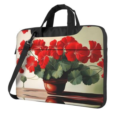 YYHWHJDE Red geraniums pattern Fashionable and ultra-thin shoulder laptop bag 14 inch Shockproof soft lining