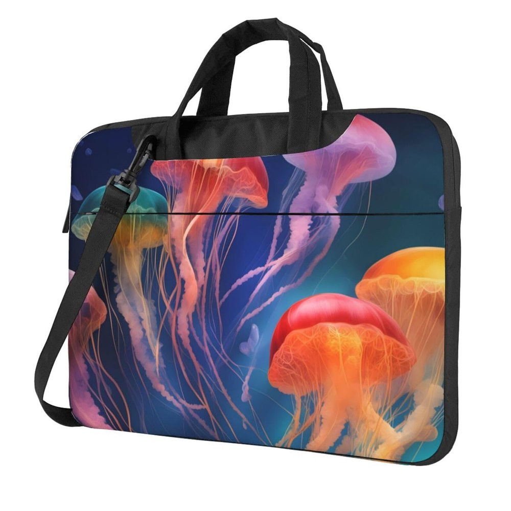 YYHWHJDE Colored jellyfish pattern Fashionable and ultra-thin shoulder laptop bag 13 inch Shockproof soft lining