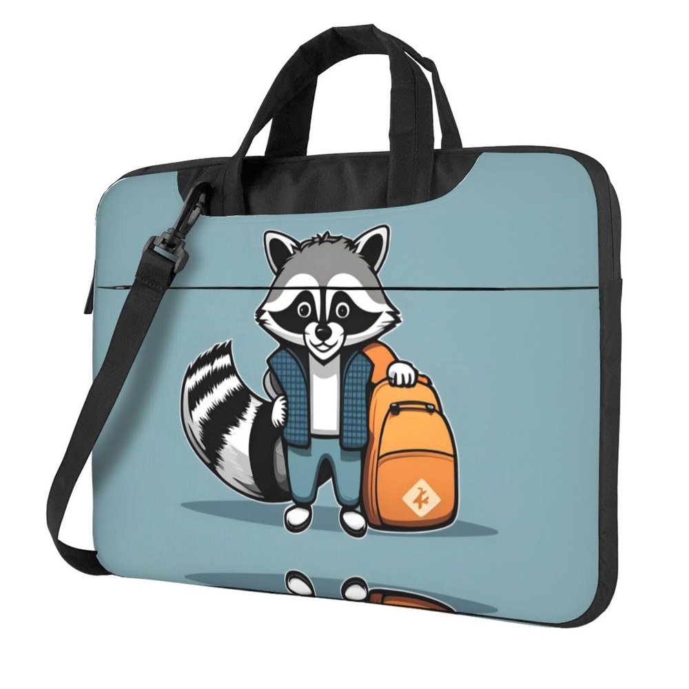 YYHWHJDE Cartoon cute raccoon pattern Fashionable and ultra-thin shoulder laptop bag 13 inch Shockproof soft lining