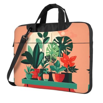YYHWHJDE Indoor potted green plants pattern Fashionable and ultra-thin shoulder laptop bag 13 inch Shockproof soft lining