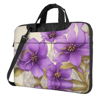 YYHWHJDE Beautiful purple flowers pattern Fashionable and ultra-thin shoulder laptop bag 13 inch Shockproof soft lining