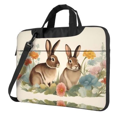 YYHWHJDE Vintage Flower Rabbit Bunny Easter pattern Fashionable and ultra-thin shoulder laptop bag 14 inch Shockproof soft lining