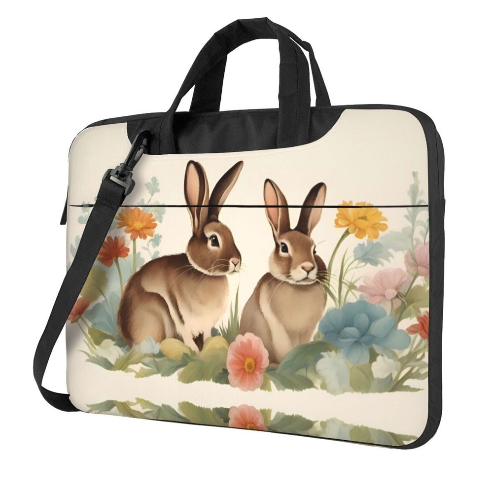 YYHWHJDE Vintage Flower Rabbit Bunny Easter pattern Fashionable and ultra-thin shoulder laptop bag 13 inch Shockproof soft lining