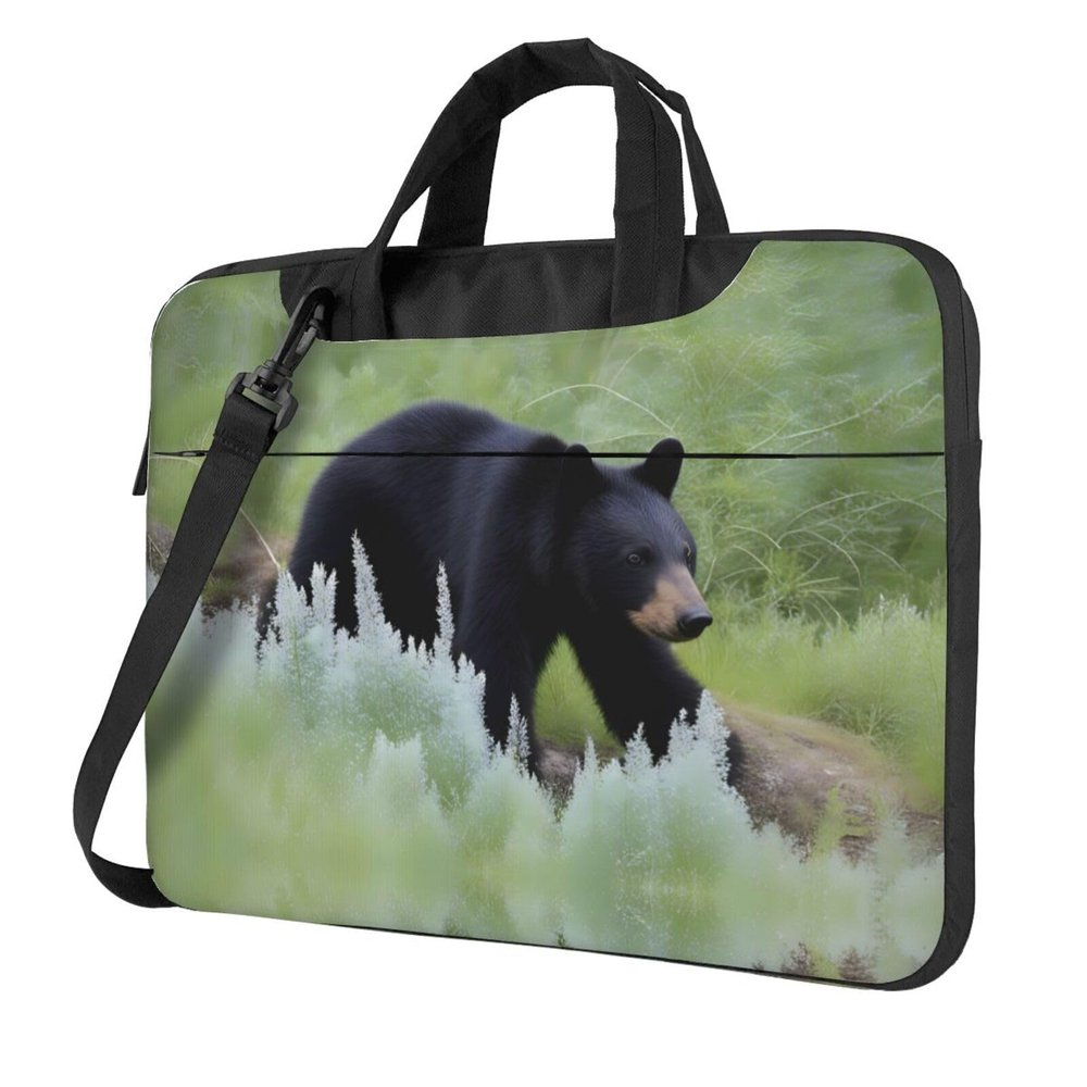 YYHWHJDE Walking Black Bear pattern Fashionable and ultra-thin shoulder laptop bag 13 inch Shockproof soft lining
