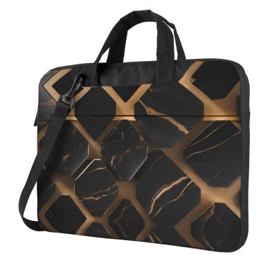 YYHWHJDE Black Gold Marble pattern Fashionable and ultra-thin shoulder laptop bag 14 inch Shockproof soft lining