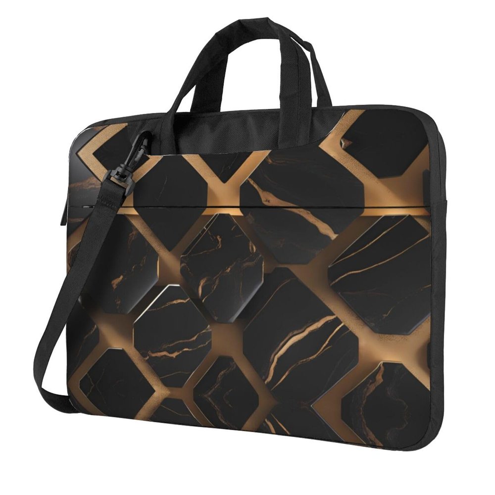 YYHWHJDE Black Gold Marble pattern Fashionable and ultra-thin shoulder laptop bag 14 inch Shockproof soft lining
