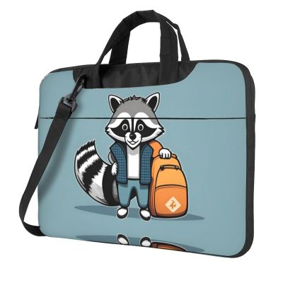 YYHWHJDE Cartoon cute raccoon pattern Fashionable and ultra-thin shoulder laptop bag 14 inch Shockproof soft lining