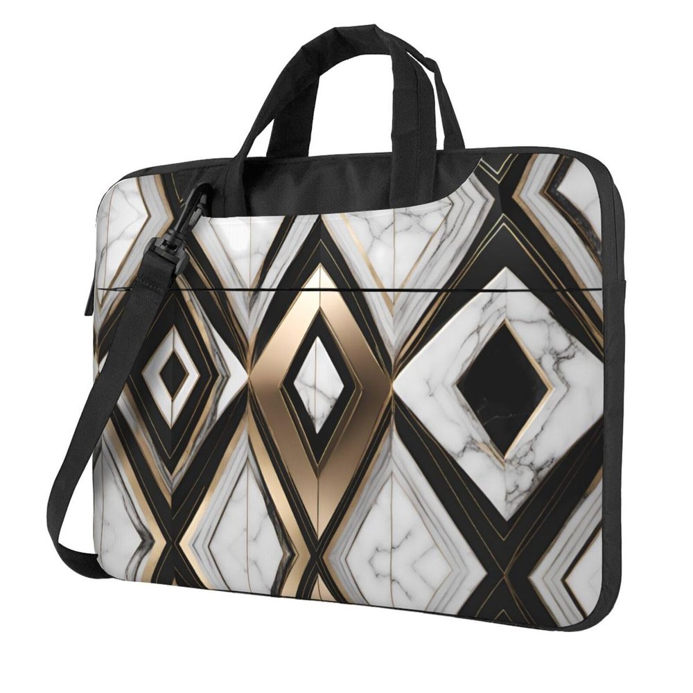 YYHWHJDE Black White Gold Foil Marble pattern Fashionable and ultra-thin shoulder laptop bag 15.6 inch Shockproof soft lining