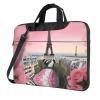 YYHWHJDE Eiffel Tower pink flower pattern Fashionable and ultra-thin shoulder laptop bag 14 inch Shockproof soft lining view 1