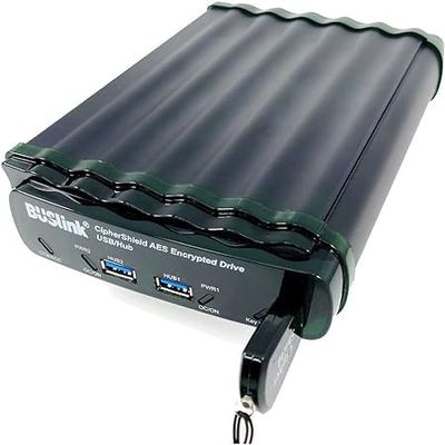 BUSlink CipherShield Encrypted External HDD  2-Port USB 3.2 Gen 1 Hub & eSATA, FIPS 140-2, 256-Bit AES, HIPAA/TAA Compliant, Hardware Encryption, Desktop Drive (Mode 0 Key HDD, 24TB)