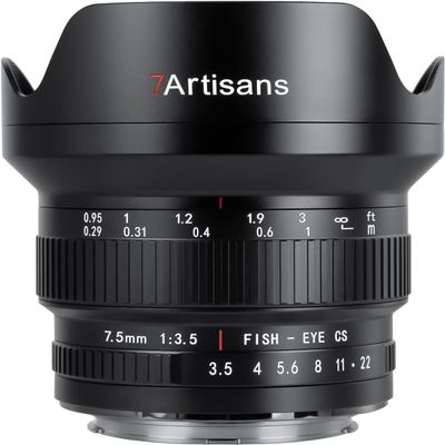 7artisans MF 7.5mm F3.5 APS-C 205 Ultra Wide-Angle Manual Fisheye Lens, Compatible with Nikon F DSLR Lens, Black